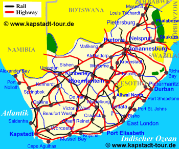 Die Hauptverkehrswege in Sadafrika