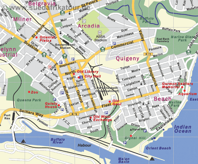 Stadtplan der Innenstadt von East London im Eastern Cape / Sdafrika