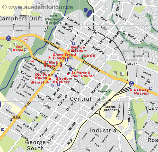Der Stadtplan der Innenstadt von George an der Garden Route in Südafrika