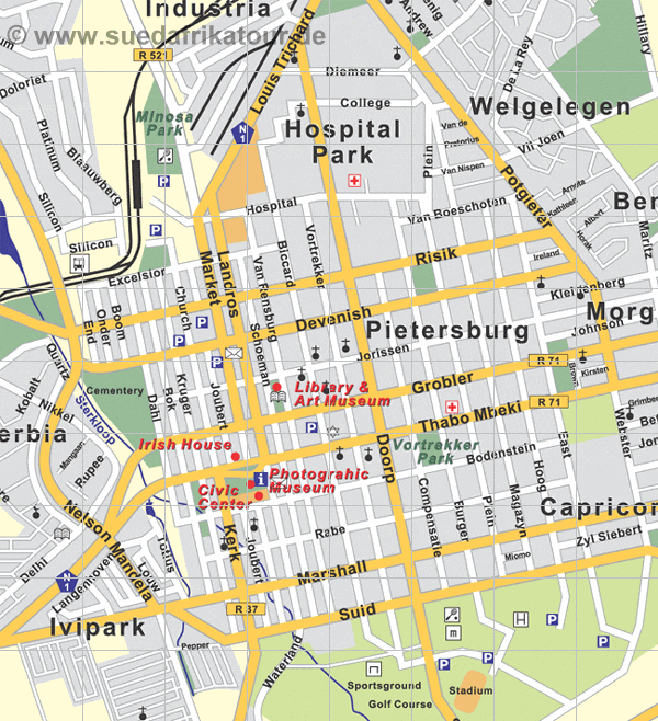 Stadtplan der Innenstadt von Pietersburg in der Provinz Limpopo / Sdafrika