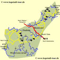 bersichtskarte vom Hluhluw Umfolzi Park